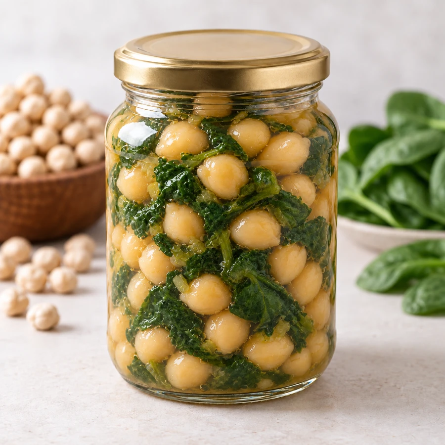 Garbanzos con espinacas y champiñones